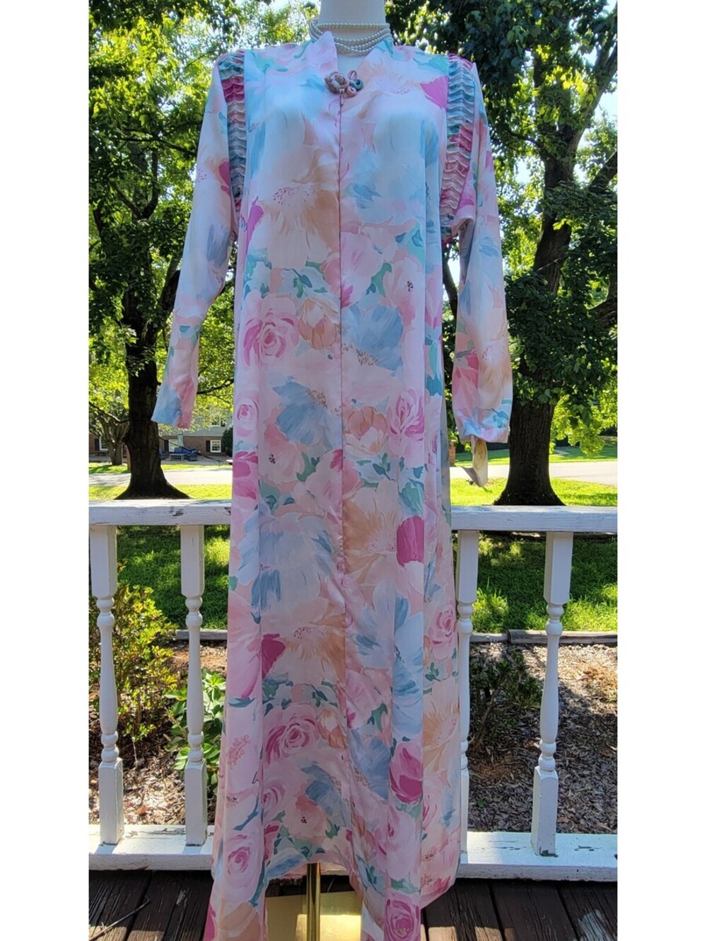 VTG Barbizon Womens Small Satin Smocked Zip Front Robe Pockets Deadstock NWT